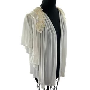 Vintage Saks 5th F. CERA HILRSOZ Ivory Chiffon Sequin Lace Bridal Open Top Sz M